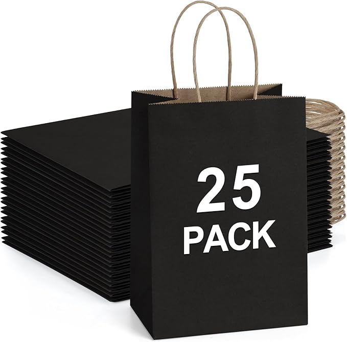 BagDream Kraft Paper Bags 25Pcs 5.25x3x8 Inches Small Paper Gift Bags with Handles Bulk for Party Favor, Retail, Merchandi...