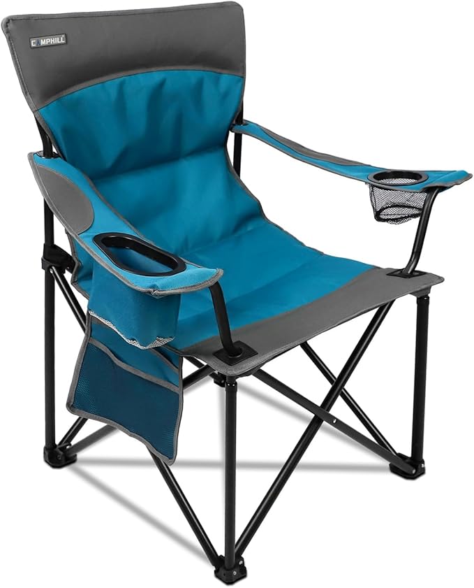 CAMPHILL Oversized Portable Camping Chairs, Collapsible Outdoor Chairs with Pocket and Cup Holders, Carry Bag for Camping,...