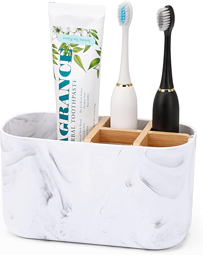 GFWARE Toothbrush Holders for Bathrooms, 5 Slots Bamboo Toothbrush Holder Kids Electric Toothbrush Holder and Toothpaste H...