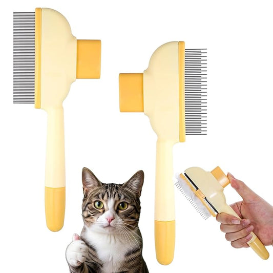 2 Pack Self-Cleaning Pet Comb for Dogs & Cats, Reusable Cat Grooming Brush Dog Shedding Brush Pet Hair Brushes Cats Fur Co...