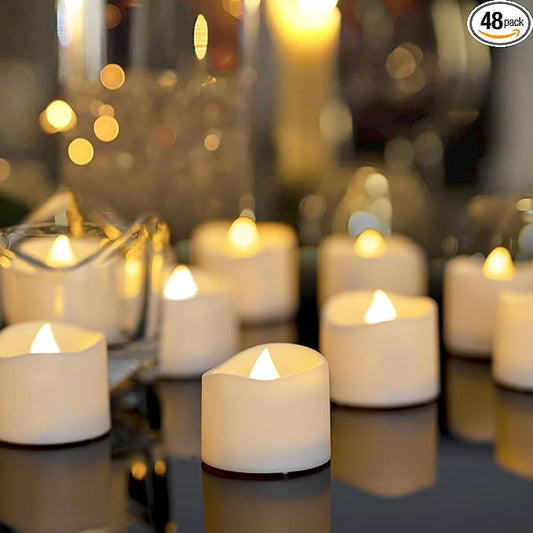 Homemory 48-Pack Novelty Flickering Flameless Tea Lights Candles, 200+Hours Battery-Operated LED Fake Candles for Wedding ...