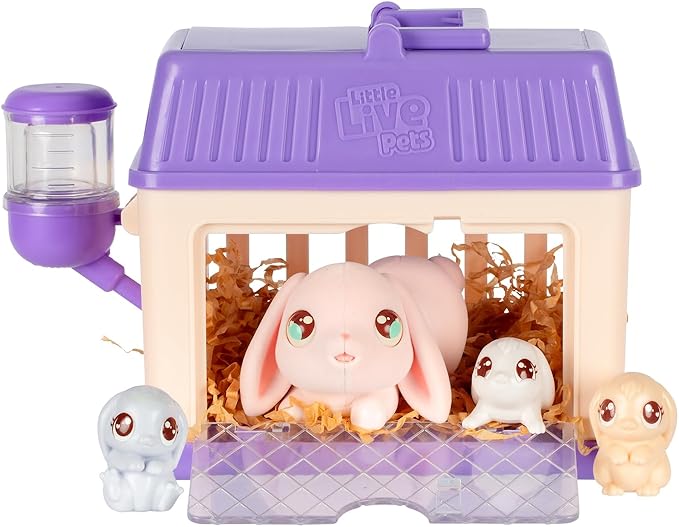 Little Live Pets Bunny Mini Interactive Live Pet Toy Set, Hutch Animal Playset with 3 Surprise Babies, 20+ Sounds, Bunny A...