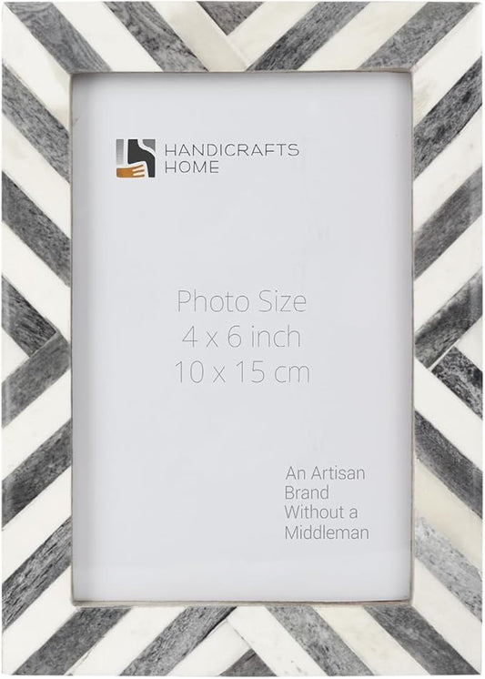 Handicrafts Home 4x6 Grey & white Picture Frame, Christmas Decor Handmade chevron Bone Inlay Photo Frame for Modern Farmho...