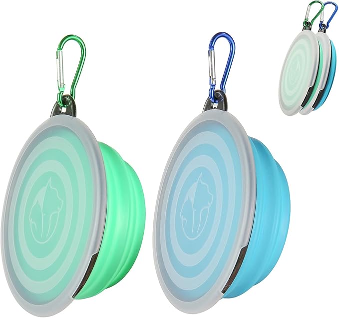 SLSON Collapsible Bowl with Cover Lids,2 Pack Dog Travel Bowls Portable Foldable Cat Water Dish Bowl for Pets Walking Park...