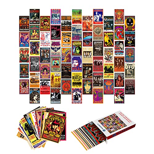 WOONKIT 60 PC Vintage Rock Band Posters, 70s 80s 90s Retro Concert Prints, Bedroom Wall Art, Album Cover Collage, 4x6 Inch...