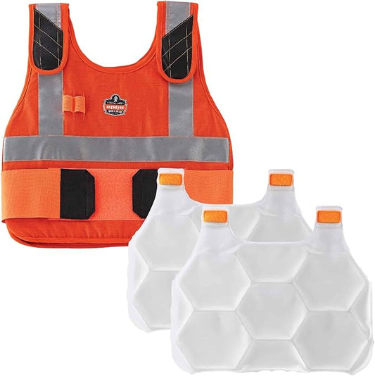 Ergodyne unisex adult Premium Phase Change - Packs FR Cooling Ice Vest, Orange, Large-X-Large US