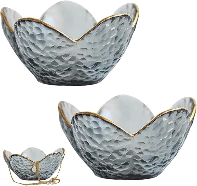 Pansente 2 PCS Trinket dish Glass Jewelry Tray Flower Ring dish Exquisite Room Decor Vanity Storage Tray Room Decor Aesthe...