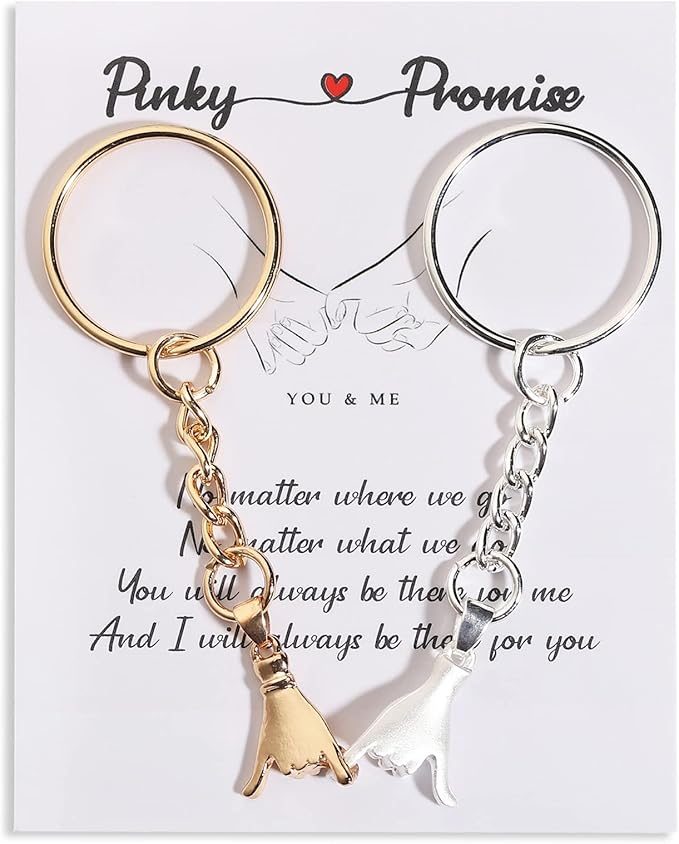 2Pcs Pinky Promise Keychains for Couples, Valentine Gifts for Girlfriend Boyfriend Best Friends, Bff Friendship Keychains