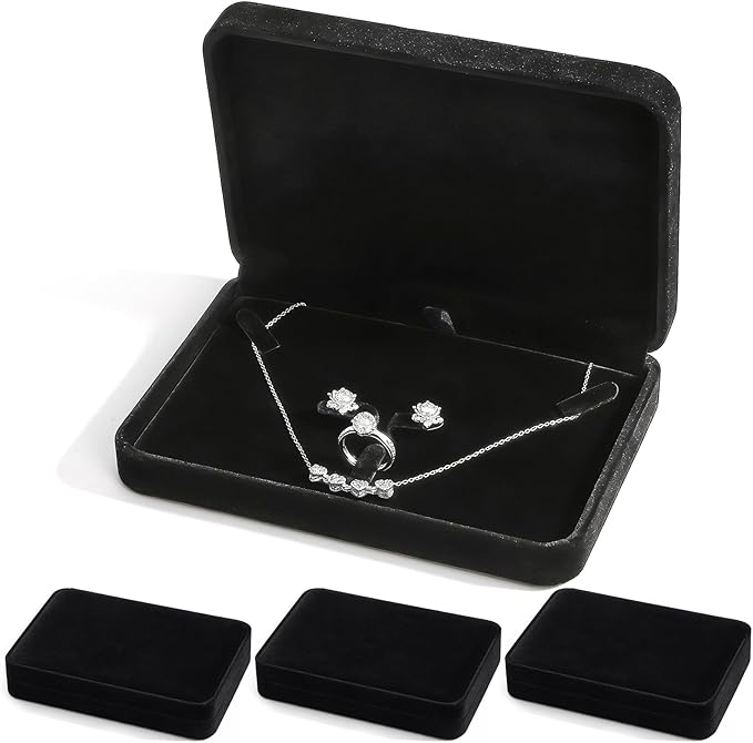 Hacaroa 4 Pcs Jewelry Set Box Medium Size, Earring Ring Necklace Gift Box Plush Jewelry Display Case, Pearl Necklace Penda...