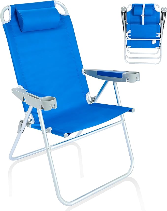 SUNNYFEEL Oversized Tall Folding Beach Chair Lightweight, 17" Portable Sand Chair for Adults Heavy Duty 500 LBS with Cup H...