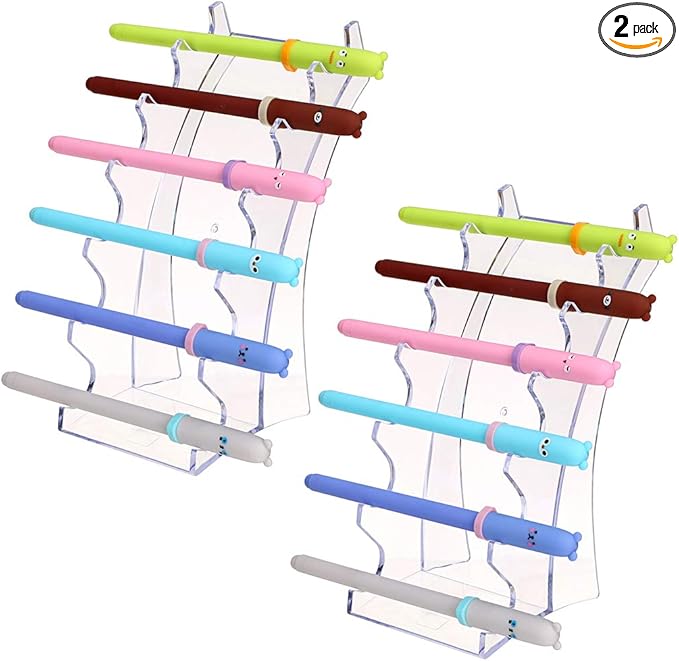Hipiwe Acrylic Pen Holder Display Stand Clear Makeup Brush Rack Organizer Holder 6-Slots Nail Brush Eyebrow Fountain Pen R...