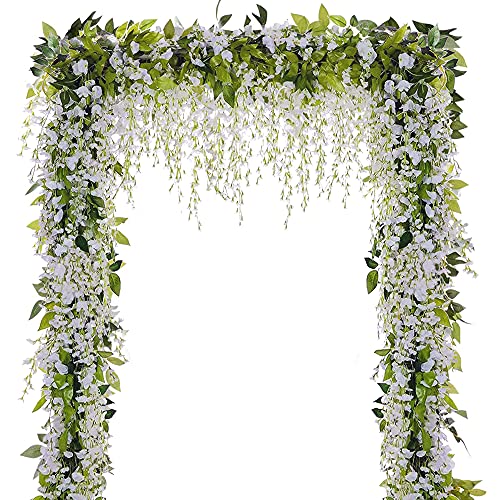 SLanC Wisteria Garland Artificial Flowers Wisteria Vine - 5Pcs Total 33ft Fake Wisteria Hanging Flower