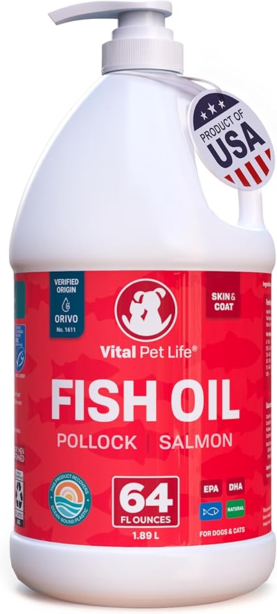 Fish Oil for Dogs - Healthy Skin & Coat, Salmon, Pollock, All Natural Supplement for Pets, Itching Scratching Allergy & In...