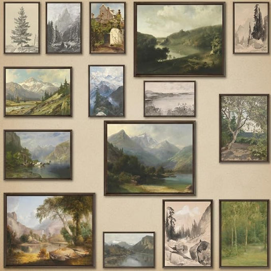 LANCHI95 15 PCS Vintage Wall Decor - Vintage Art Prints, Rustic Gallery Wall Print, French Country Nature Landscape Painti...