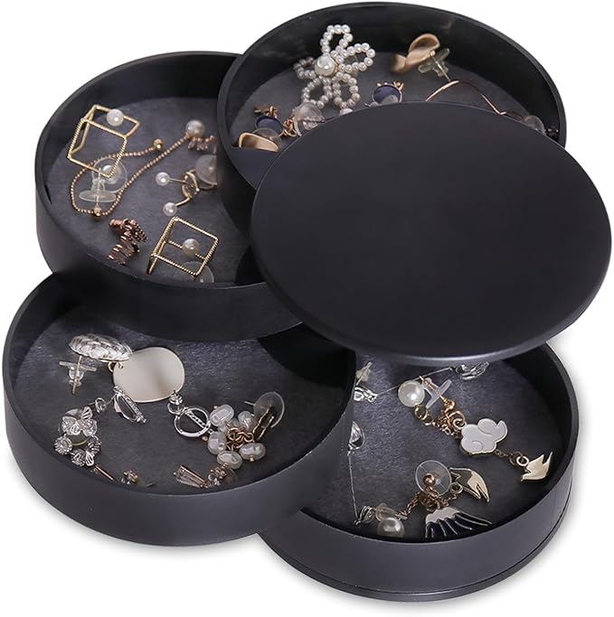 CONBOLA Jewelry Organizer, Small Jewelry Storage Box Earring Holder for Women, 5-Layer Rotating Travel Jewelry Tray Case w...