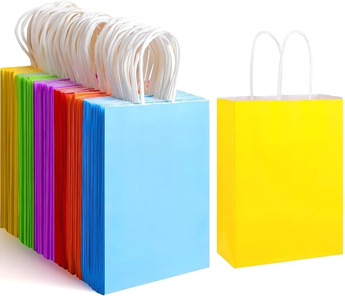 XPCARE 32Pcs Paper Gift Bags, 5.25x3.25x8.25'' Kraft Paper Party Favor Bags Bulk Rainbow Goodie Bags Small Gift Bags with ...