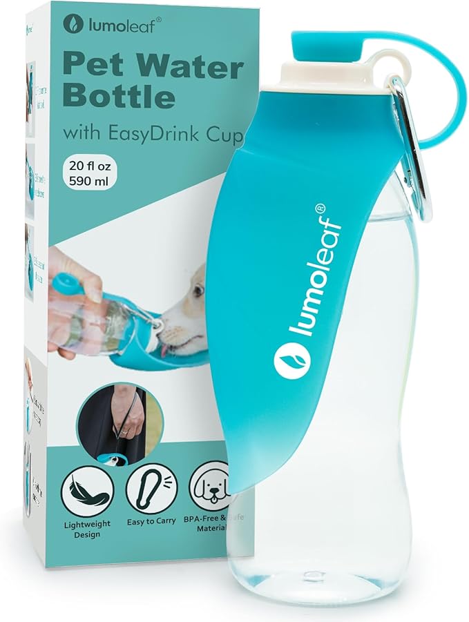 LumoLeaf Dog Water Bottle for Walking, Portable Pet Water Dispenser with Foldable Leaf Bowl – Lightweight Travel Bottle fo...