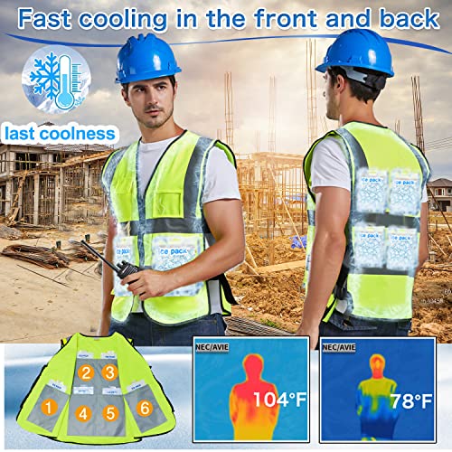 PANGTIKU Cooling Vest with 20pcs Gel Ice Pack - Ice Safety Vest for Men Women High Visibility Reflective for Hot Weather Work