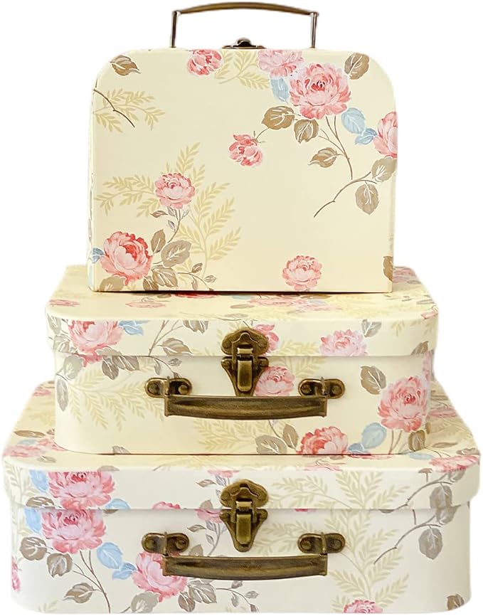 Amedoo Paperboard Suitcases(Set of 3), Gift Boxes With Lids For Presents, Photo Storage, Dolls, Perfect for Home Decoratio...