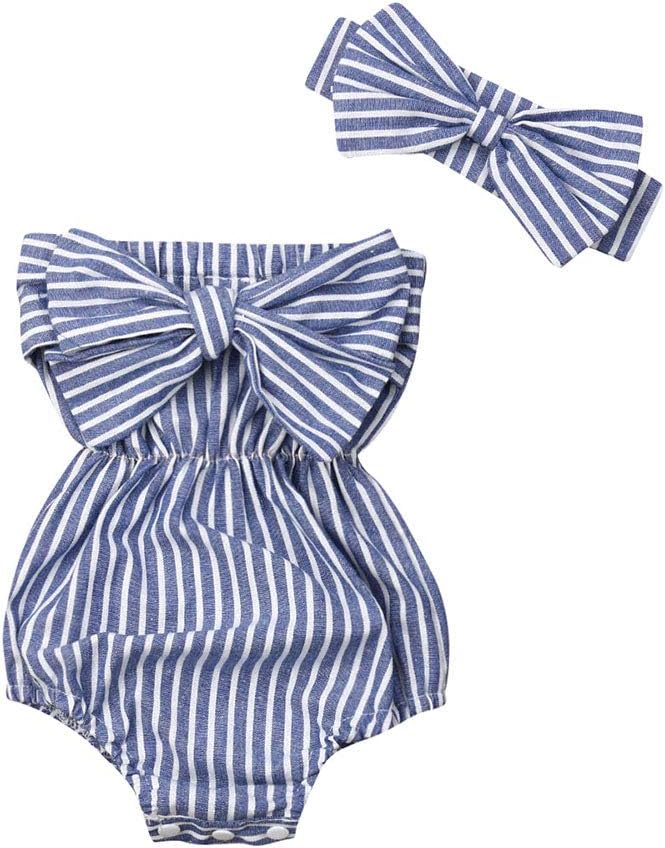 Newborn Baby Girls Romper Jumpsuit Infant Girl Summer Bodysuits Ribbed Short Sleeve One-Piece Headband