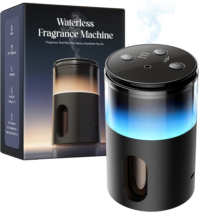 Pmsusoow Waterless Diffuser for Essential Oil: Mini Battery Scent Diffuser for Room&Home&Car with 9 Colors LED Light - Aro...