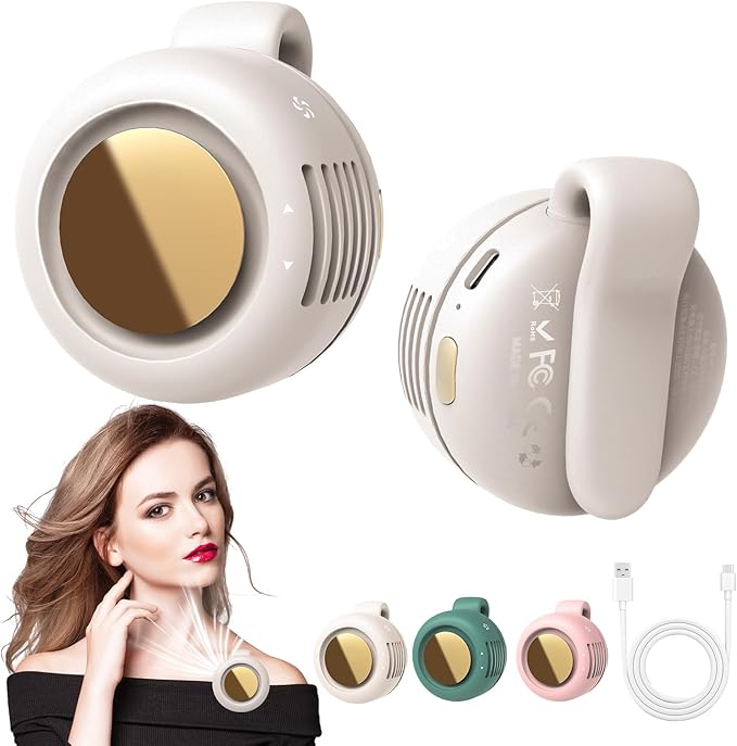 Portable Silent Mini Bladeless Fan Clip On, Small Fan Clip on for Shirt & Waist, Adjustable 3-Speed Suspended Whirlwind Fa...