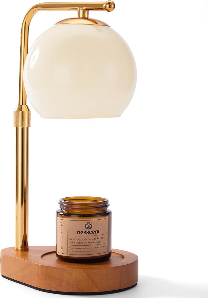 Nesscent Ivory Glass Candle Warmer Lamp Adjustable Height with Timer 2 4 8H Modern Wax Melt Warmer with Dimmer Wood Base I...
