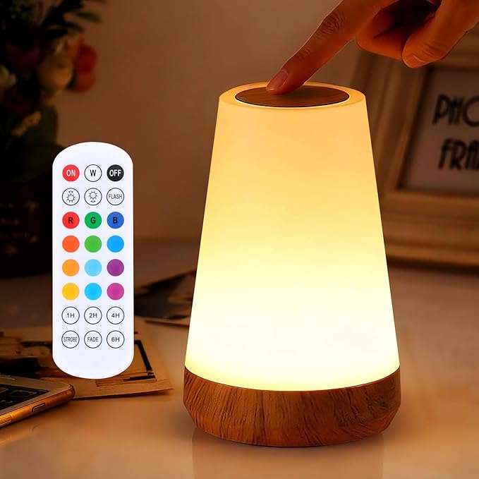 ZWOTNDT Night Light, Dimmable Touch Lamp and Remote Control, 13 RGB Colors & 5 Brightness, Rechargeable Bedside Table Lamp...