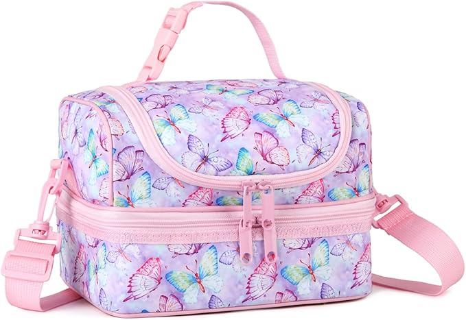 VASCHY Lunch Box Bag Kids, Insulated Two Compartments Bento Cooler Bags for Girls w Shoulder Strap for School,Daycare,Kind...