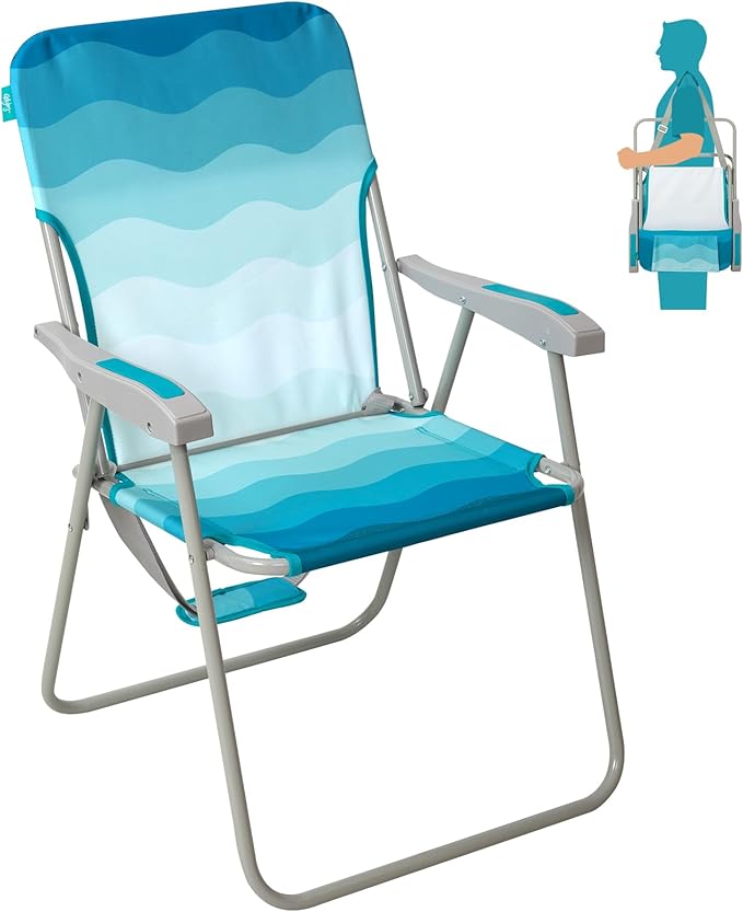#WEJOY Folding Beach Chair for Adults, Lightweight Beach Chair with Shoulder Straps, High Back Camping Chairs with Hard Ar...