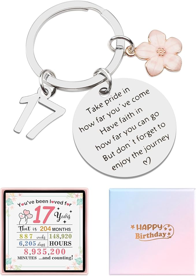 Juesly Birthday Gifts for Girls, Happy Birthday Keychain for 15 16 17 18 19 20 21 Year Old Girls Sister Daughter