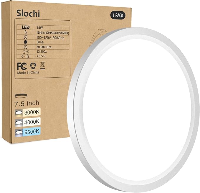 Flush Mount Ceiling Light Fixtures - 3000K-4000K-6500K & 100W Equivalent Flat Led Lights for Room Ceiling,7.5Inch Ultra Th...