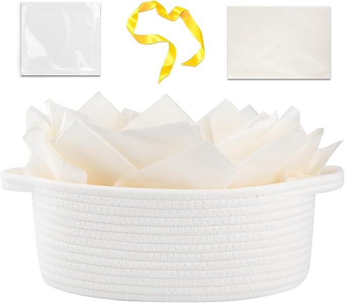 OIAHOMY Gift Basket with Handle, Small Woven Basket with Gift Bag, Ribbon and Wrap Tissue Paper, Nursery Bins Empty to Fil...