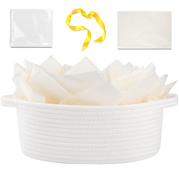 OIAHOMY Gift Basket with Handle, Small Woven Basket with Gift Bag, Ribbon and Wrap Tissue Paper, Nursery Bins Empty to Fil...
