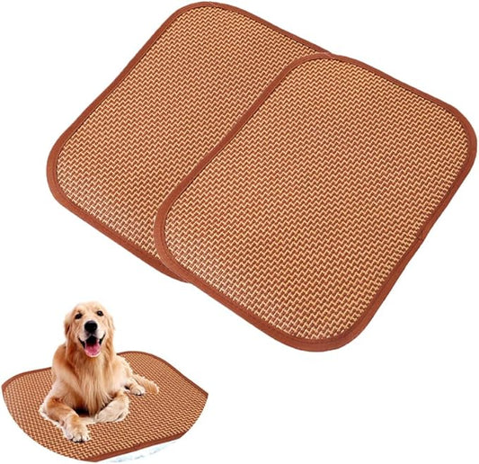UtySty 2 Pack Cat Cooling Mat Self Cool Pad Seats Summer Bamboo Rattan Woven Sleeping Rest Mats for Pets Puppy Dog Kitty K...