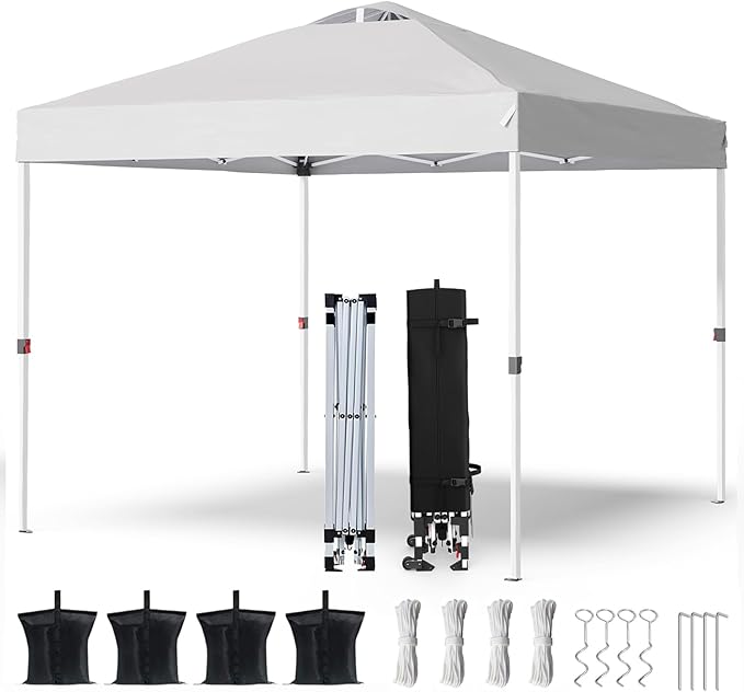 PHONWHON Shades 10x10 Pop Up Canopy with One Push Setup,Heavy Duty Beach Tent with Wheels for Easy Moving, Sun Shelter for...
