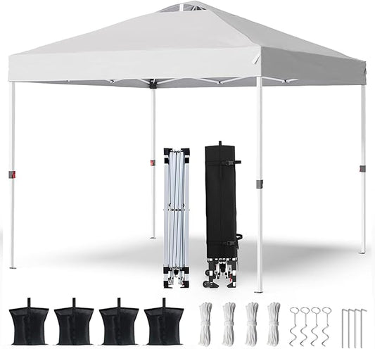 PHONWHON Shades 10x10 Pop Up Canopy with One Push Setup,Heavy Duty Beach Tent with Wheels for Easy Moving, Sun Shelter for...