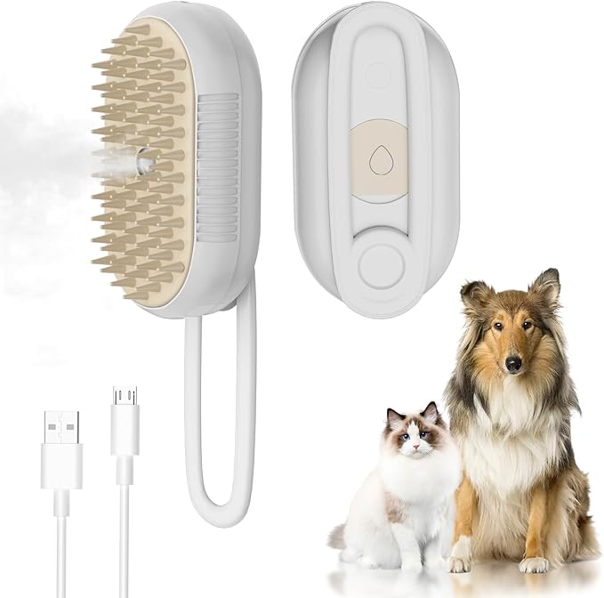 FUICZSN 4-in-1 Rechargeable Cat & Dog Steam Brush for Shedding, Self-Cleaning Pet Groomer with Rotating Handle for Massagi...