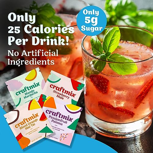 Craftmix Variety Pack Cocktail & Mocktail Drink Mixer, Skinny Mixes - Water Flavoring Packets - Made With Real Fruit - Veg...