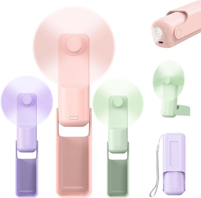 VanSmaGo 3 Pcs Portable Handheld Fans, 3 IN 1 USB-C Rechargeable [10H Working time] Mini Fan with 3 Speed, Flashlight, Lan...
