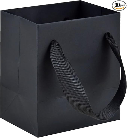 HUAPRINT 30 Pack Black Gift Bags with Ribbon Handles,4x2.75x4.5 inch Paper Bag Bulk for Shopping Party Favor Merchandise B...