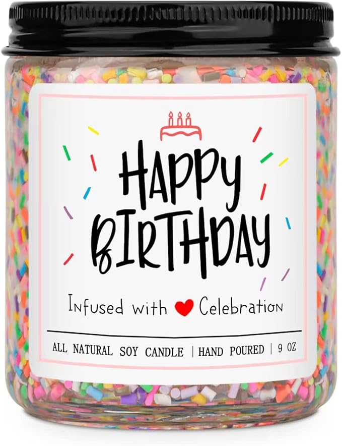 Homsolver Happy Birthday Gifts for Women Men, Vanilla Cream Scent with Sprinkles Candy Birthday Candles, Unique Best Frien...