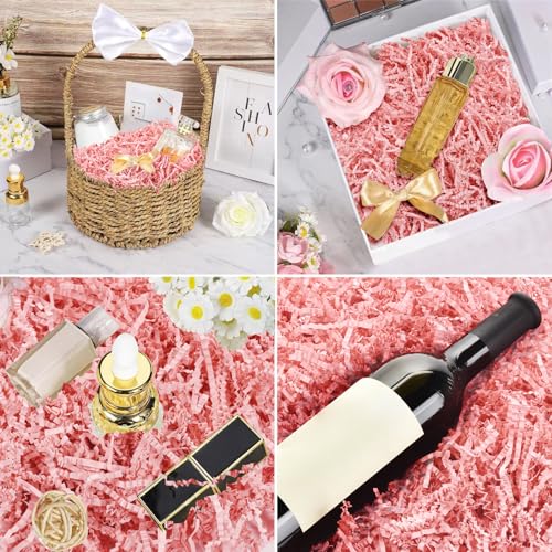 Mothers Day Pink Crinkle Cut Paper Shred Filler for Gift Baskets Box Bags 1/2 LB, Shredded Paper Grass for Bridesmaid Enga...