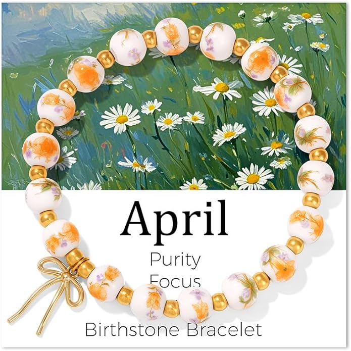 Vinswet Birth Flower Bracelets, Beads Bow Charm Bracelet for Women Vintage Birth Month Floral Birthstone Bracelets Birthfl...
