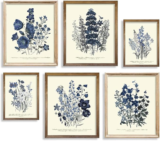 Rustic Modern French Country Pictures - Watercolor Vintage Blue Magnolia Leaves Flower Poster Print - Primitive Cottagecor...