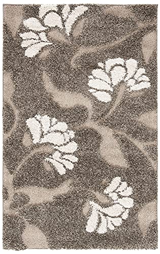SAFAVIEH Florida Shag Collection Accent Rug - 2'3" x 4', Smoke & Beige, Floral Design, Non-Shedding & Easy Care, 1.2-inch ...