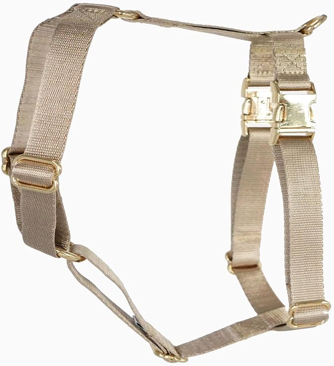 Nylon No Pull Dog Harness with Gold Metal Buckles,Easy Walking and Training Dog Harness (Tan, S)