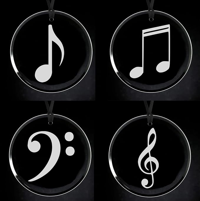 Set of 4 Crystal Glass Circle Ornament Keepsake Gift Music Notes Collection
