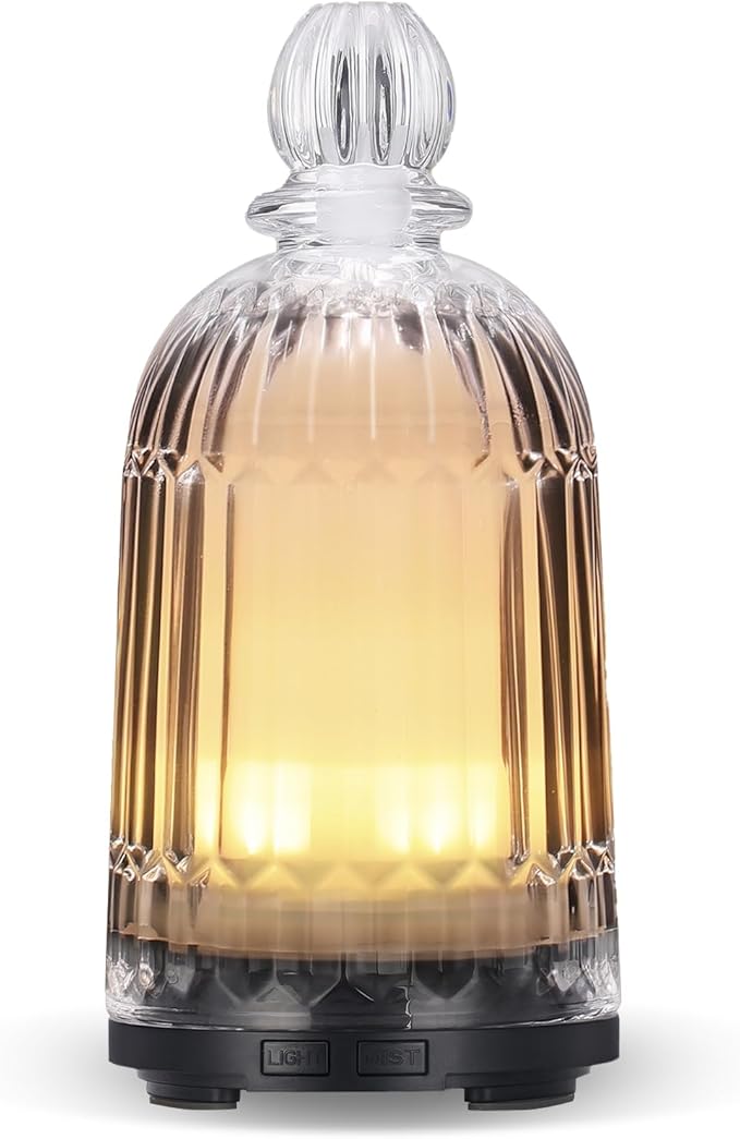 DOUDING Glass Essential Oil Diffuser, Ultrasonic Aroma Diffuser Glass Cover & Plastic Reservoir with 7 LED Color Changing ...