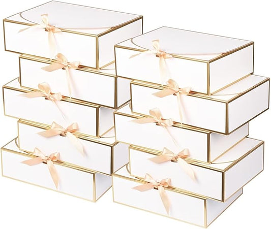 10Pack White Gift Boxes, 10.6x7.8x3.1Inch Bridesmaid Proposal Box with Ribbons, Gift Boxes with Lids for Presents, Mother'...